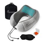 Crowea Travel Neck Pillow for Airplanes & Car with Eyes Mask, Earplugs & Luxury Bag, Perfect for Traveling & Sleeping,100% Pure Memory Foam with 360 Degree Comfortable & Breathable Head & Neck Support