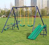 700lbs Swing Set for Backyard,Heavy-Duty A-Frame Metal Outdoor Swing Set with 2 "U Shape Belt Swing,Slide,Seesaw and Glider,Easy to Assemble,for Playground, Backyard