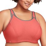 Full Figure Plus Size Custom Control Wonderwire Sports Bra Underwire #9167, Coral/Gray, 40B