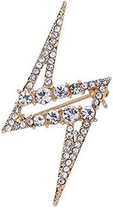 Rhinestone Lightning Bolt Brooch Pin for Men Fashion Dainty Cubic Zircona Lapel Pins Dress Suit Accessories Jewelry (Gold)