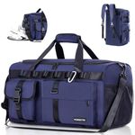 FIORETTO 45L Womens Mens Gym Sports Duffle Bag with Shoes Compartment, Water- Resistant Travel Bag with Trolley Sleeve, Weekend Overnight Hospital Bag Sports Holdall Backpack Navy