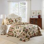 Waverly Laurel Springs Modern Farmhouse Floral 3-Piece Reversible Quilt Bedding Bedspread Set, King, Parchment