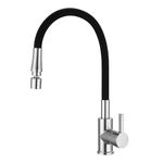 Flexible Kitchen Sink Mixer Tap Single Lever Pull Down Dual Spray Mode 1 Hole Faucet Taps Mixers 360 Swivel Matte Black Silicon Hose Chrome