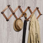 Amber Home Wood Accordion Wall Rack 13 Hooks (Pegs), Expandable Wall Mounted Hanger for Coat, Hat, Scarf, Coffee Mugs, X Shape Coat Hooks (Antique Retro Color)