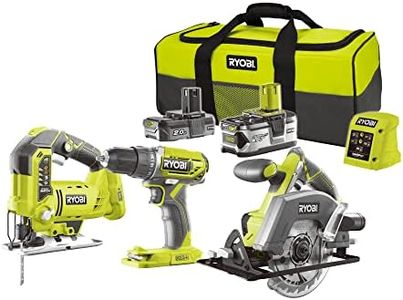 RYOBI - Lot de 3 outils ONE+ & 2 batteries : Perceuse-visseuse 40Nm + Scie circulaire (lame 150 mm)+ Scie sauteuse pendulaire + 1 batterie 2,0 Ah + 1 batterie 4,0 Ah + 1 chargeur