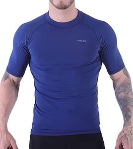H.MILES Men's Rash Vest Short Sleeve Male Adults Rashguard Swim Base Layer Snorkeling Swimming Surfing Tops Diving Beach T-shirt Sapphire L