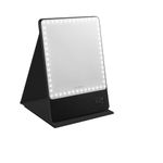 Riki Skinny ECO Glam On-The-Glow Set, Smar Travel-Friendly LED Mirror with Durable Protective Cover Double as Stand, CRI 95+, Daylight Color, Adjustable Brightness (Black)
