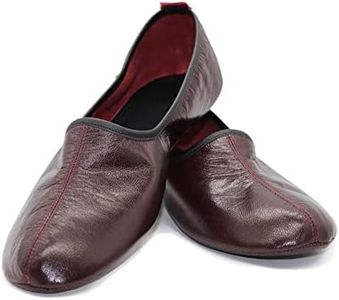 Akdam Women's Indoor Leather Slippers Bordeaux Traditional Babouche House Shoes Moccasin, Bordeaux, 7