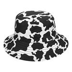 Coreteq Reversible Bucket Hat Summer Beach Fisherman Travel Outdoor Hiking Sun Protection Wide Brim Black and White Cow Printed Stylish Cotton Man Hats for Men Women Boys Girls Unisex, (Cow Black)