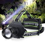 Rechargeable LED Headlamp, 100000 High Lumens Headlamp Super Bright with 5 Modes, IPX7 Waterproof, 90° Adjustable, Zoomable Head Lamp Flashlight for Outdoor Camping, Running, Hiking