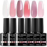 THR3E STROKES Gel Nail Polish Set- 6 Colors Nude Gel Polish All Seasons Skin Tones Pink Neutral Brown Gel Polish Kit, Soak Off LED Gel Nail Kit Manicure DIY Home (UV/LED LAMP REQUIRED) WATERY SHADES NEED AT LEAST 3 LAYERS