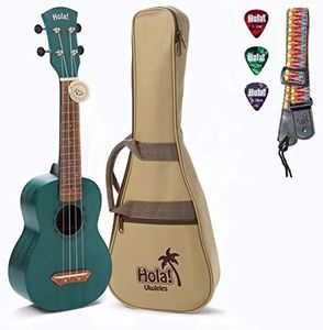 Hola! Music HM-121BU+ Deluxe Mahogany Soprano Ukulele Bundle with Aquila Strings, Padded Gig Bag, Strap and Picks - Teal