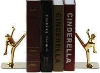 Stainless Steel Kung Fu Man Book Ends Heavy Duty Bookend Glossy Bookends for Office School Library Home (Gold)