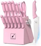 imarku Knife Set with Block, Sharp Knife Set with Built-in Sharpener, Japanese Stainless Steel Kitchen Knife Set with Non-Slip Ergonomic Handle, Dishwasher Safe, Best Holiday Gifts, 14 PCS, Pink