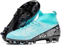 Boys Girls Soccer Cleats Indoor Soccer Shoes High Top Training Youth Football Cleats Outdoor Soccer Shoes, Cyan, 1 Little Kid