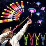 Vibbang 16PCS Helicopter Slingshot Toy with LED Lights, Flying Toy Glow in the Dark, Slingshot Flying Copters Toy, Arrow Rocket Gift Outdoor Game, Party Supplies and Party Bag Fillers for Kids Adults