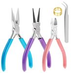 Jewellery Making Pliers,5 pcs Jewellery Pliers Set,DIY Handmade Jewellery Making Tools Kit with Needle Nose Pliers/Chain Nose Pliers/Wire Cutter Pliers/Tweezers/Jump Ring Opener