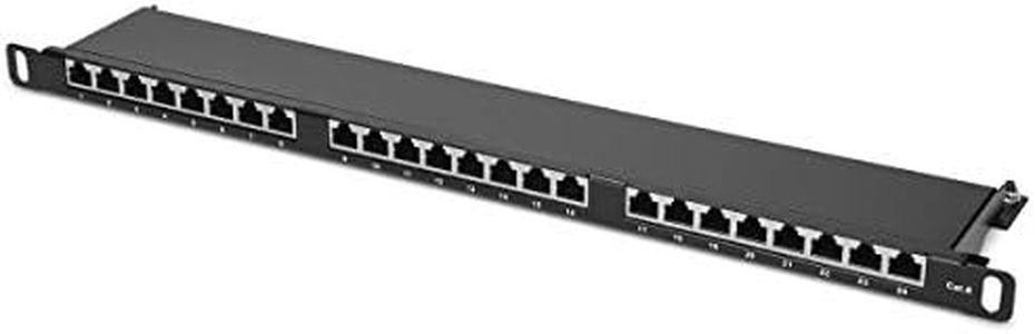 kwmobile Panel de parcheo 0.5HU de 24 Puertos - Patchpanel Cat6 con Cable a Tierra para Montaje en Rack de 19" - Puerto de Entrada RJ45 blindado
