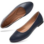 hash bubbie Women's Flats Shoes Ballet Flats Dress Shoes Comfortable PU Leather Slip on Shoes for Women, Navy, 5 UK