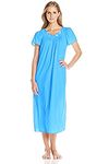 Miss Elaine Nightgown - Women's Long Tricot Nightgown, Short Flutter Sleeves, Comfortable Lightweight Fabric, Sleepwear, Bluebell, Small