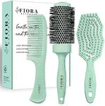 Fiora Naturals Hair Brush Set - Detangler, Round Brush, and Comb for Women - Bio-friendly Brushes for All Hair Types including Natural, Fine & Curly - Ideal for Detangling and Blow Drying