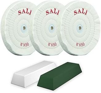 SALI 3 Pack Polishing Wheel for Bench Grinder Buffing Wheel 8 inch White Cotton (50 Ply) for Buffer Polisher Medium Polish Pad 5/8'' Arbor Hole with Polishing Compound Kit