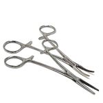 Set of 2 Curved + Straight Serrated Tip Hemostat Forceps Fish Hook Remover - 5" (Chrome)