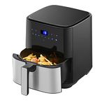 CLIPOP Large Digital Air Fryer Home Use Energy Saving Airfryer with 8 Functions inc Air Fry, Bake and Roast, Digital Touchscreen Air Fryers Oven, Oil Free Hot Cooker, Nonstick Basket, 5 L XL, Black