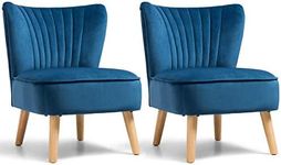 Giantex Set of 2 Velvet Accent Chair, Upholstered Modern Sofa Chair w/Wood Legs, Thickly Padded, Armless Wingback Club Chairs for Living Room Bedroom Furniture (2, Blue)
