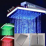 Cascada 8 Inch Wall Mount Square Multi Color LED Rain Shower Head, Brushed Nickel (include Shower Arm)