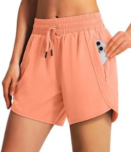 Ksmien Women's 5"/ 7" Athletic Running Shorts Quick Dry Lightweight Workout Gym Shorts with Zipper Pockets UPF 50+ Coral XS