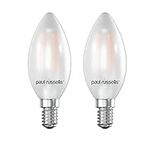 paul russells Small Edison Screw LED Filament Pearl Frosted Candle E14 Light, 25w Equivalent Replacement 2.5W 250LM 2700K Warm White C35 Bulbs, Ceiling Fittings Chandelier Energy Saving, Pack of 2