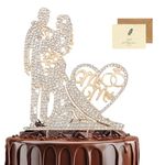 SwirlColor Wedding Cake Toppers, Sparkly Mr and Mrs Cake Topper with Rhinestones Metal Bride and Groom Cake Toppers for Wedding Engagement Anniversary Valentine's Day, with A Card