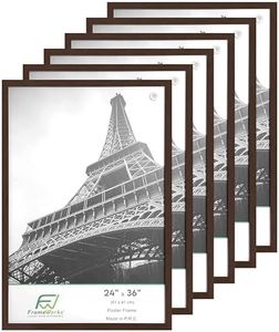 FrameWorks 24”x36” Wooden Poster Frame, Classic Mahogany Matte Edged Frames w/Shatterproof Acrylic Glass, Photos, Posters, Prints, Wall Decor – Home, Office, Gallery Display - Mahogany - 6 Pack