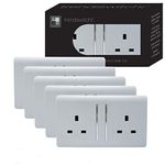 Trendi Switch 2 Gang Artistic Modern Glossy 13 Amp Electrical Switched Double Plug Socket Silver (Pack of 5)