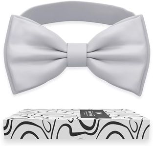 Adam Young Men's Light Gray Bow Tie Pre-Tied Style Formal Satin Classic Bowtie for Tuxedo Faux Silk (Large, Silver Grey)