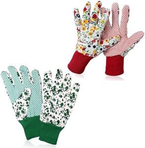2Pairs Gardening Gloves, Heavy Duty Working Elasticated Non-slip Cuffs Flora Gloves for Outdoor Yard Watering Weeding Planting Pruning Fishing Camping Adults Men Women Women (Red & Green)
