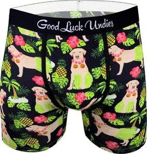 Good Luck Undies Men's Cats & Dogs Boxer Brief Underwear, Hula Labrador Retriever, Medium