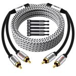 Elecan Premium RCA Cable 50 Ft (Hi-Fi Sound-16 AWG-Shielded) 2 RCA Male to 2 RCA Male Stereo Audio Cable, Gold Plated-Aluminum Alloy Shell-Pure Copper-Braided RCA Cord for Home Theater Speakers + Ties