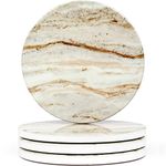 Naivasha Homeware Marble Coasters Set of 4 - Stunning Ceramic Coaster in GLOSS Finish | Elegant Stone Coasters with Anti-Slip Cork Bottom for Mugs and Glasses | Brown Marble