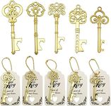 WODEGIFT 50pcs Bottle Opener Wedding Gifts for Guest,Wedding Favors Vintage Skeleton Key Bottle Opener,Key Bottle Openers with Tag Cards and Chains （Gold,5 Styles）