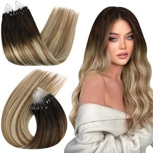 Ugeat Dark Brown Microlink Hair Extensions Human Hair Balayage Ash Brown Micro Bead Hair Extensions Real Human Hair Balayage Micro Link Extensions Invisible No Damage for Women 16 Inch 50S 50G
