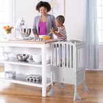 Guidecraft Contemporary Kitchen Helper Stool - Gray W/Keeper and Non-Slip Mat: Folding, Adjustable Height Counter Wooden Step Stool for Toddlers, Children Safety Tower, Kids Learning Furniture