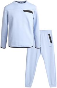 Reebok Boys' Sweatsuit Set - 2 Piece Long Sleeve T-Shirt and Jogger Sweatpants with Pockets - Athleisure Set for Boys (8-12), Light Blue, 12
