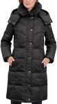 London Fog Women's Chevron Down Coat with Fur Trim Neck, Black, Large