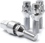 Wheel Accessories Parts 14x1.5 Chrome - Cone Seat - Premium Lug Bolt Wheel Lock Set (28mm Long) (Set of 4 + Key) (14x1.5, Chrome)