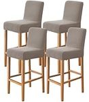 Gollense 4 Pack Stretch Bar Stool Covers Pub Counter Stool Chair Covers with Back Washable Barstool Seat Slipcover with Elastic Bottom for Dining Room Low Short Back Stool (4, Khaki)