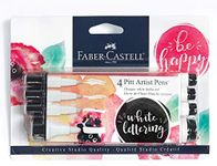 Faber-Castell White Pitt Artist Pen Set - 4 Opaque White India Ink Artist Markers - Lettering and Illustration Marker Set