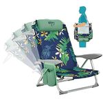 #WEJOY Folding Beach Chair for Adults, 4-Position Lightweight Beach Chair, Low Beach Chairs with Shoulder Strap, Cup Holder and Headrest, Supports 265lbs for Beach Lawn (Rainforest)