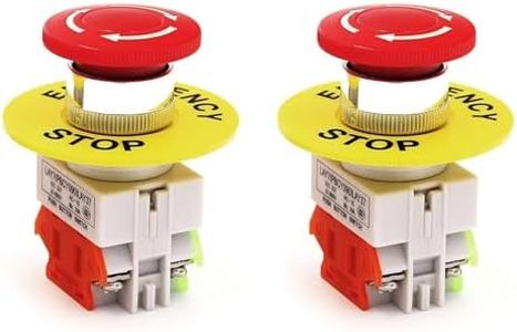 RuoFeng 22mm Emergency Stop Push Button Switch Red Mushroom Cap E-Stop Push Button Switch with 60mm Emergency Stop Sign 1NO 1NC DPST AC 660V 10A Self Lock (2PCS)